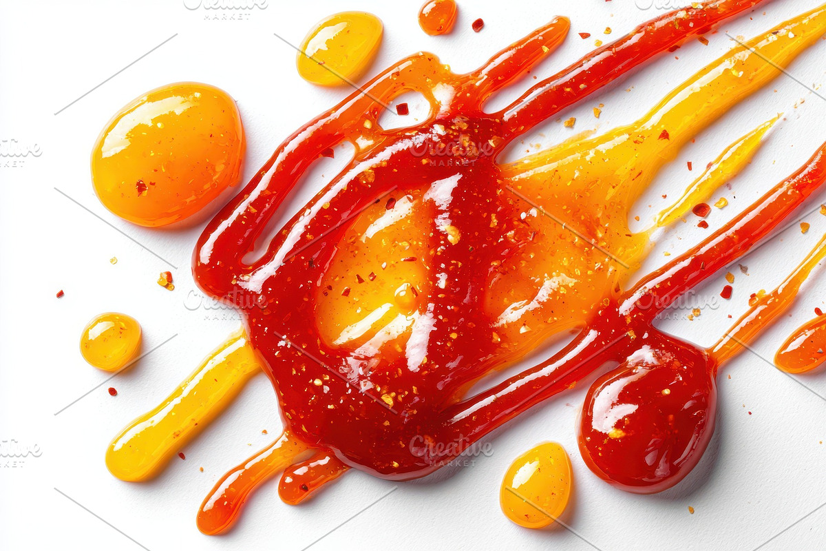 Red-orange sauce streaks on white background, a Food & Drink Photo by AlyaAnd (Photo 2 of 2)