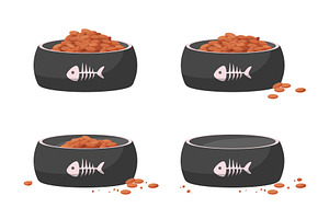 Pet food eating by hungry cat set, a Food Illustration by Lemberg Vector