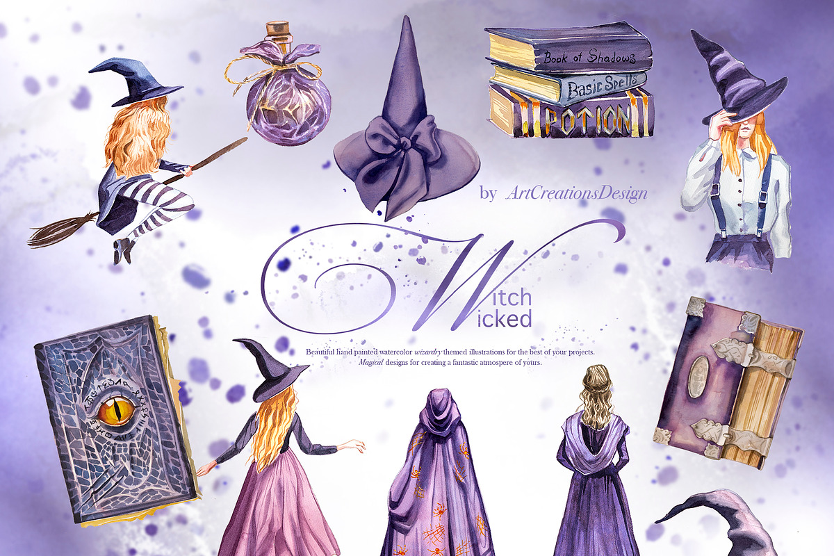 Hand-Painted Wicked Witch Clipart, a Seasonal Illustration by ArtCreationsDesign (Photo 2 of 13)