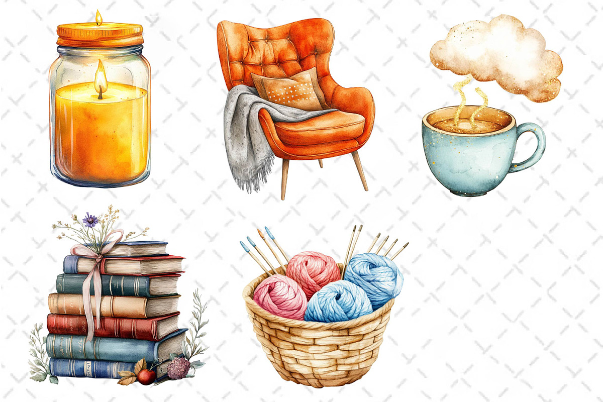 Watercolor Cozy Evening Clipart, an Illustration by Dream Creation (Photo 6 of 6)