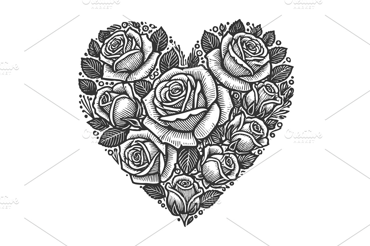 Heart-Shaped Floral Design Blooming, an Illustration by AlexArt
