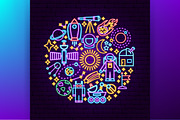 Outer Space Cosmos Neon Vector Icons, an Outline Icon by Anna_leni (Thumbnail 5 of 9)