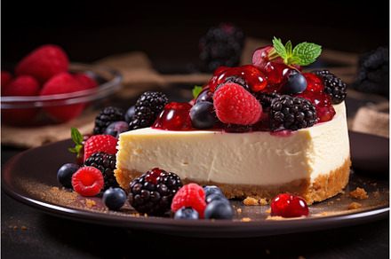 New York cheesecake with fresh, a Food & Drink Photo by Ungvar Studio