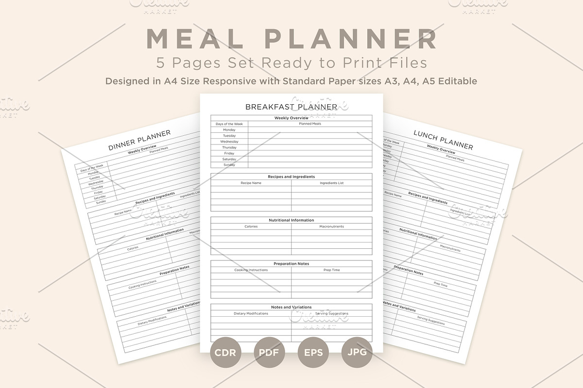 Meal Planning Pages Set V-01, a Stationery Template by shahsoft (Photo 1 of 3)