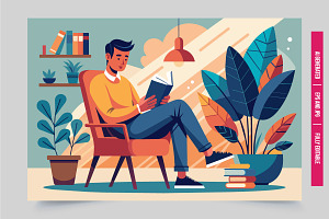 Man home chair reading book, an Illustration by Tanuart