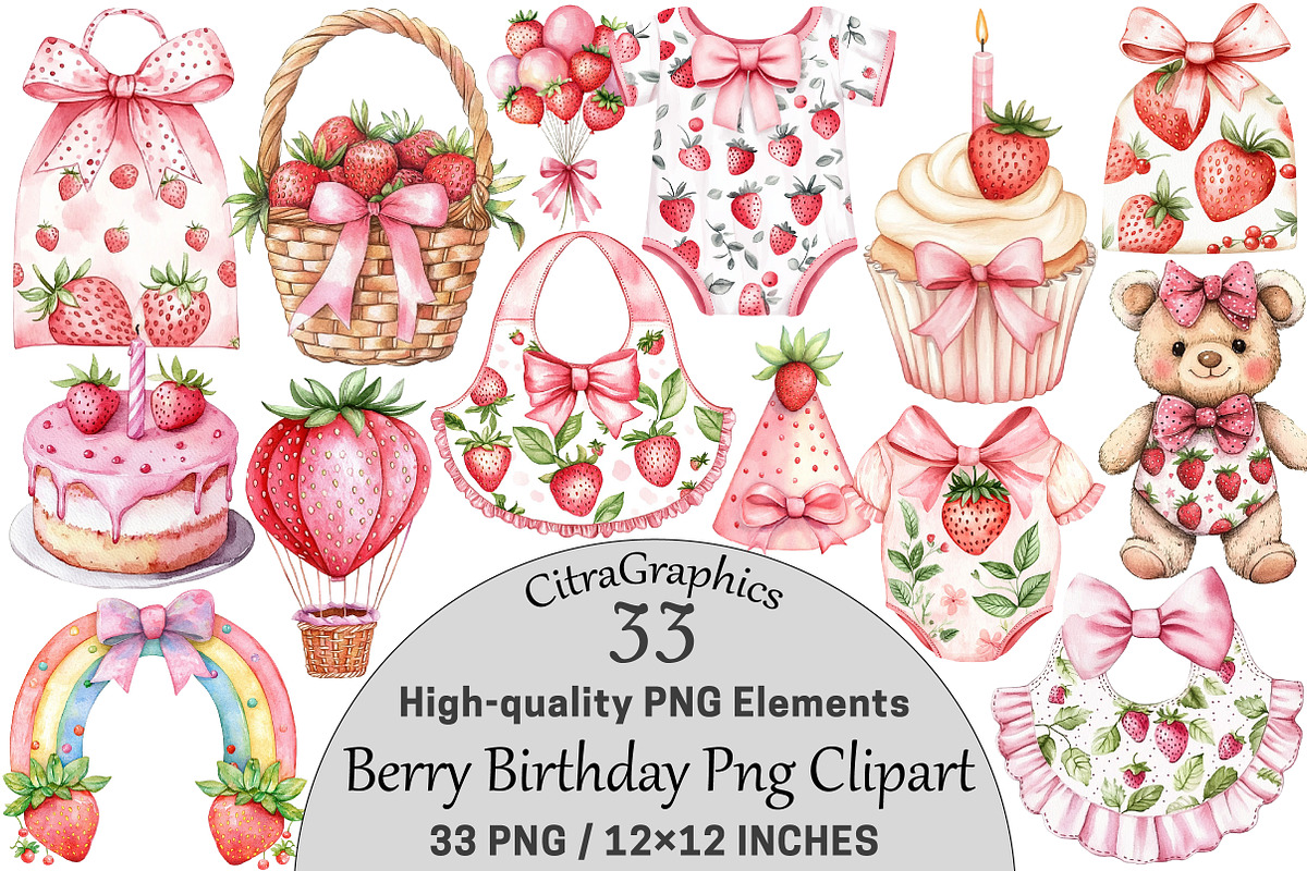 Berry Birthday Clipart, a Seasonal Illustration by CitraGraphics (Photo 1 of 6)