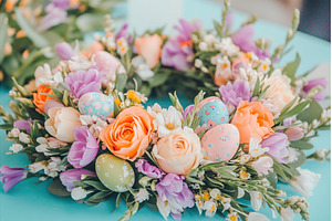 Easter celebration table decor with, a Holiday Photo by Lermont51