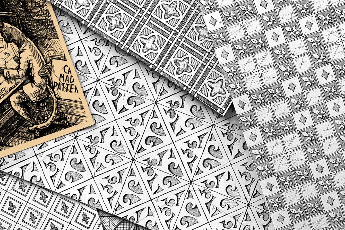 8 medieval seamless patterns, a Pattern Graphic by CatMadePattern