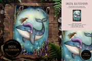 Mermaid & Whale Illustration, an Animal Illustration by The Dutch Lady Designs (Thumbnail 1 of 4)