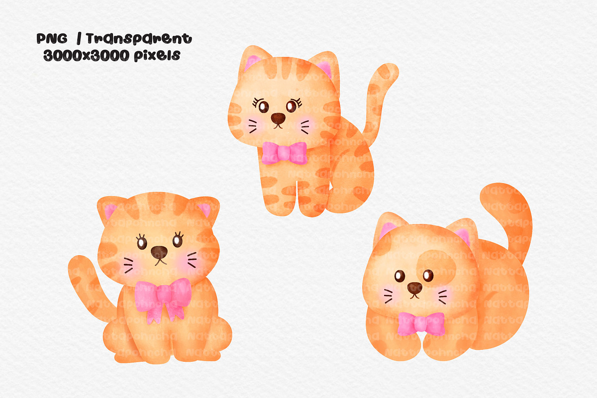 Cute Cat Watercolor Clipart Set, an Animal Illustration by Nattapohncha (Photo 3 of 4)