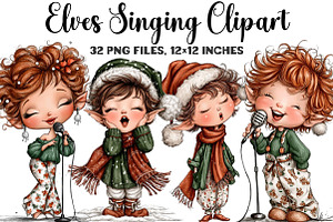 Elves Singing Clipart, an Illustration by DreamArtGraphic
