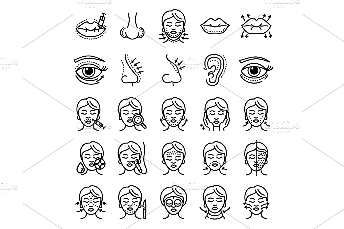 Lifting facial icons set, outline, a Healthcare Illustration by Ylivdesign
