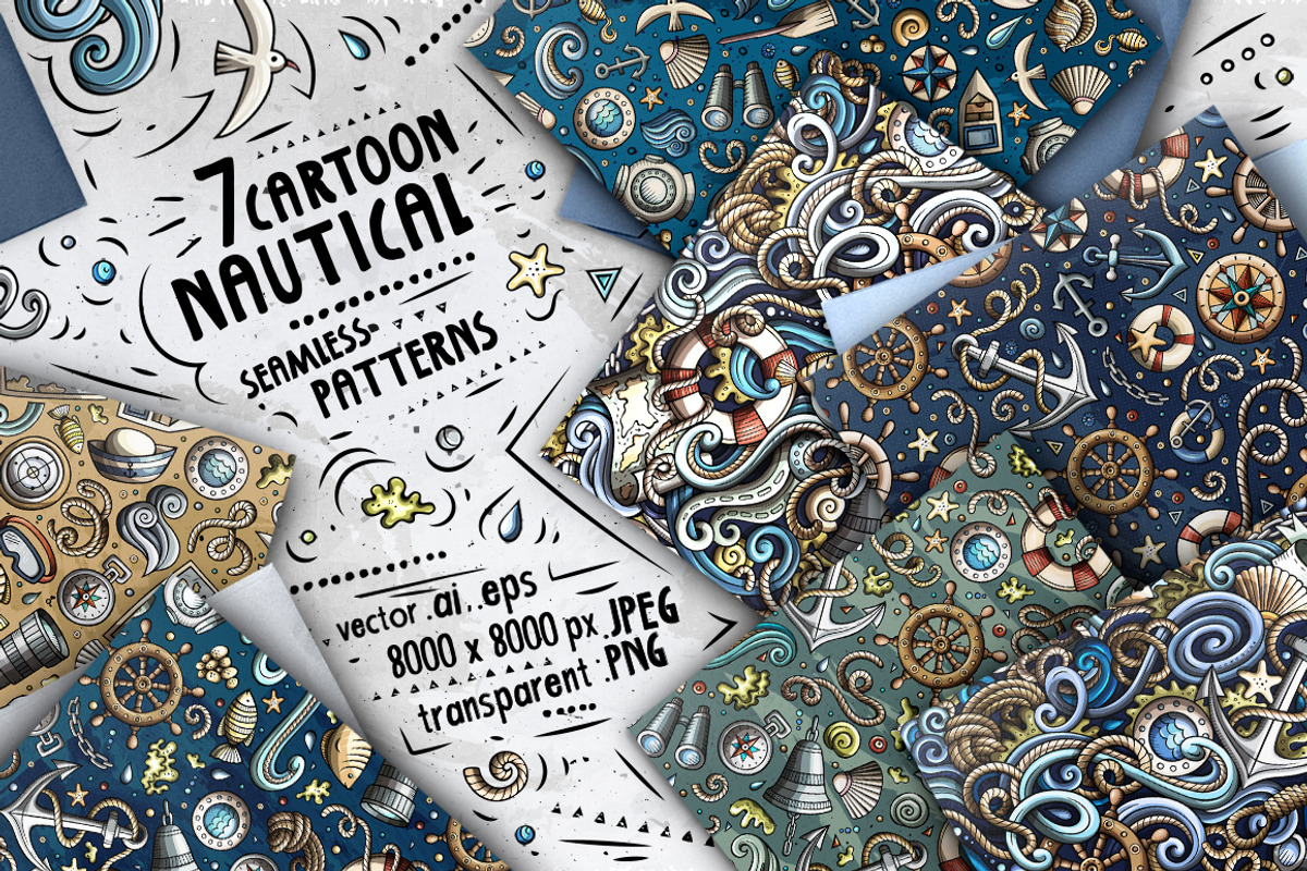 7 Nautical Seamless Patterns, a Pattern Graphic by BALABOLKA (Photo 1 of 8)
