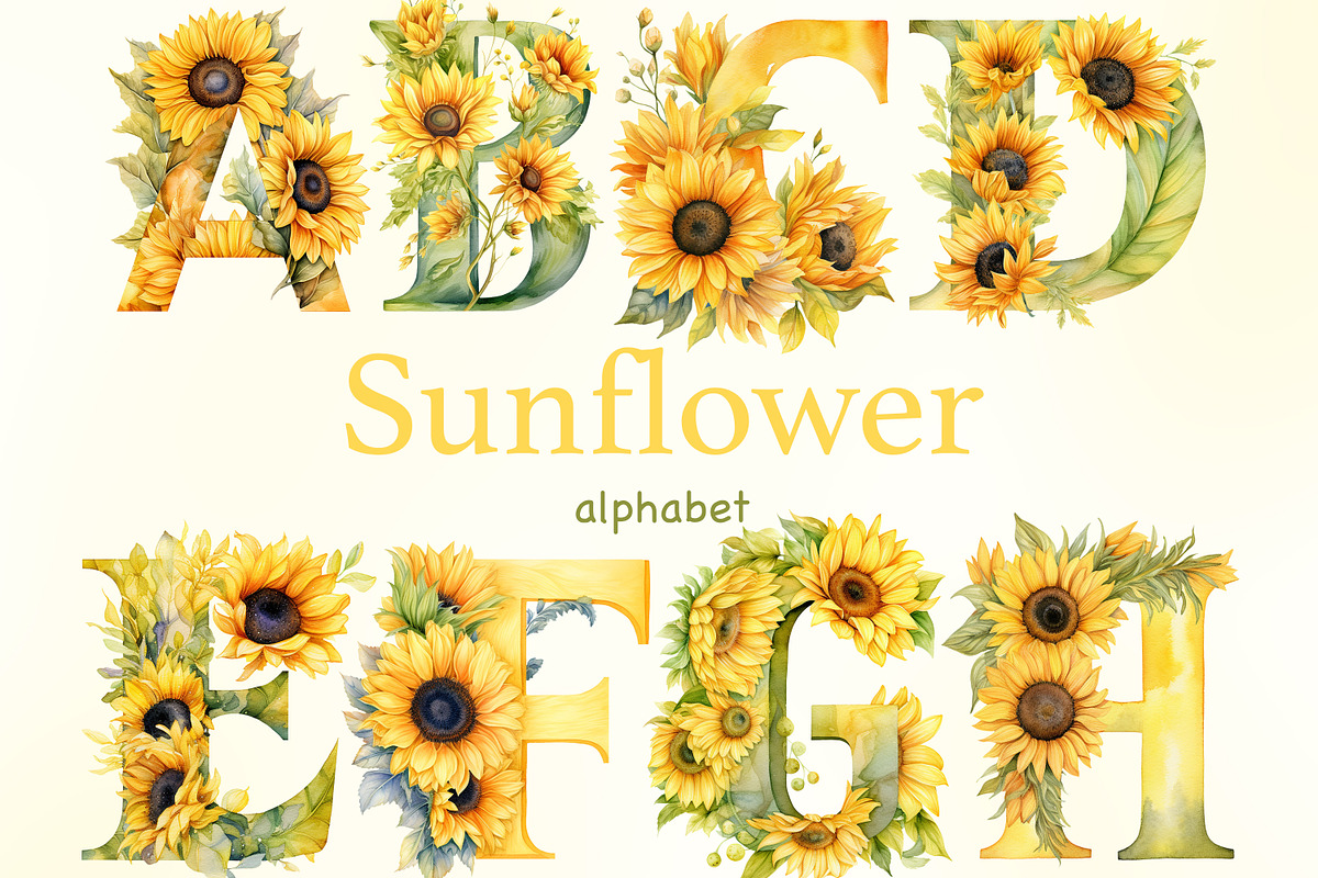 Sunflowers Alphabet | Yellow Letter, a Seasonal Illustration by GlamArtZhanna (Photo 1 of 5)