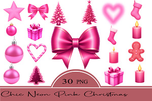 Chic Neon Pink Christmas Clipart, an Illustration by CrexoraLab