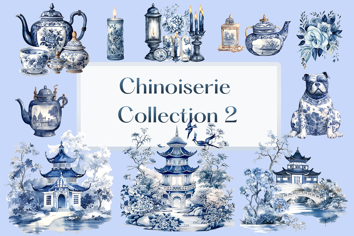 Watercolor Chinoiserie 2 Clipart, a Decorative Illustration by clipartconnection (Photo 1 of 3)