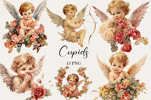 Valentines Day Cupids Clipart. AI, a Seasonal Illustration by BonbonnyDesigns