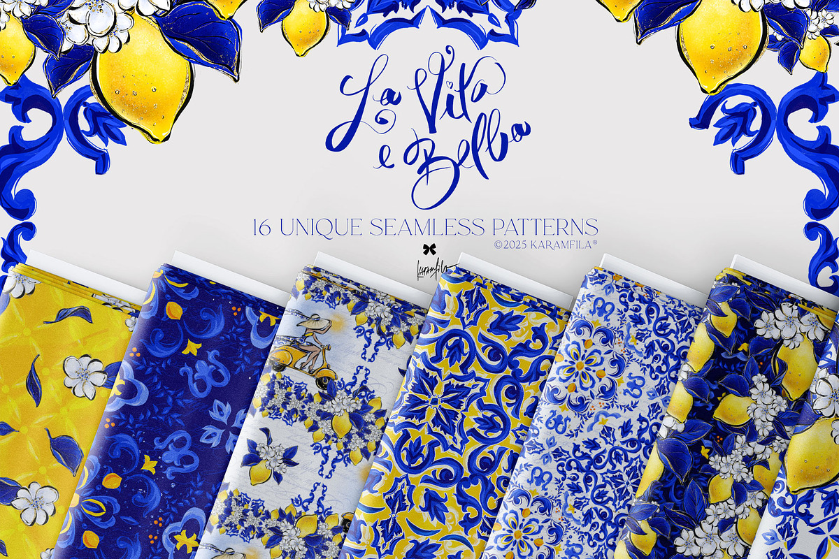 Amalfi Lemons & Mediterranean Tiles, a Pattern Graphic by KaramfilaS (Photo 1 of 23)
