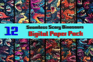 12 Seamless Scary Dinosaurs Digital