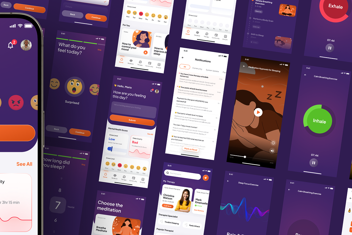 CalmDay - Mental Health Tracker Apps, an UI Kit Template by Agensip Design Agency (Photo 2 of 10)