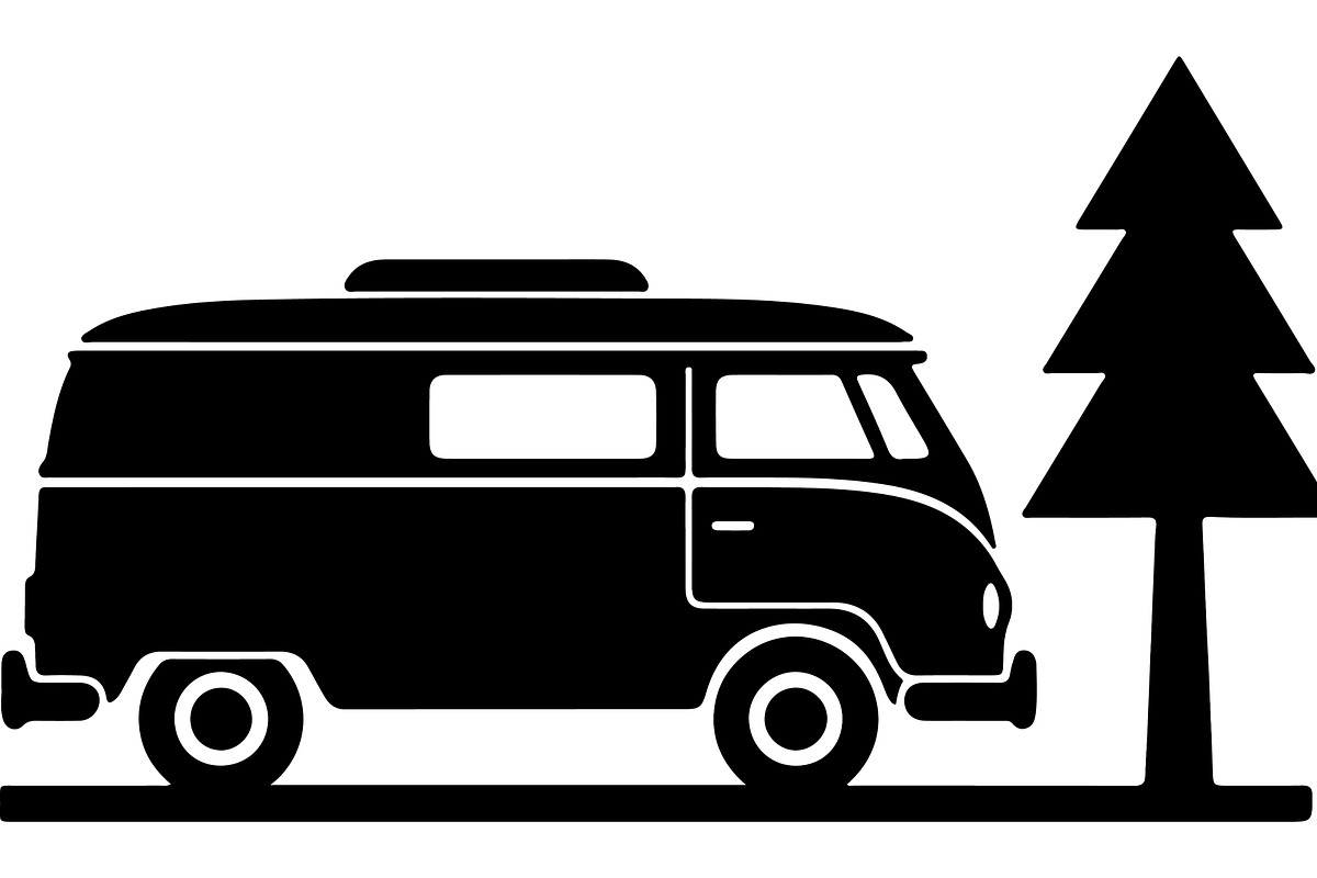 Camper Van and Pine Tree Silhouette, a Transportation Illustration by abu67222 (Photo 9 of 13)