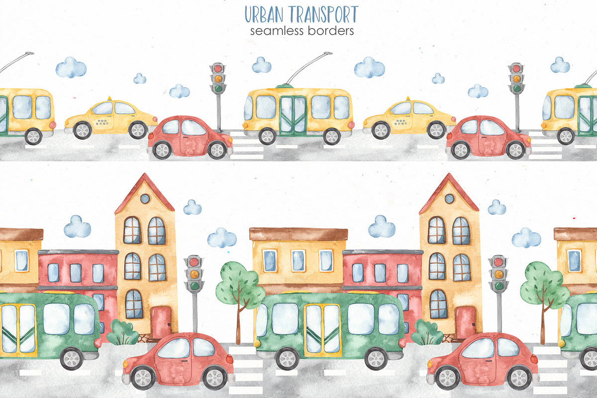 Urban transport watercolor, a Decorative Illustration by Marina Ermakova (Photo 7 of 10)