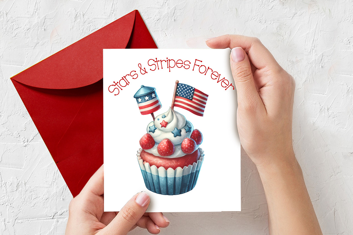 35 Patriotic Watercolor Cupcake Set, an Object Graphic by V Design Creator (Photo 8 of 10)