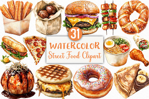 Watercolor Street Food Clipart, an Illustration by Craft Nest
