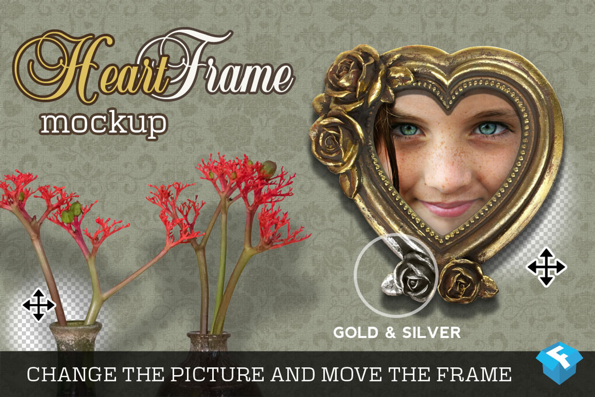 Gold & Silver Heart Frame Mockup, a Print Template by Fresh Design Elements (Photo 1 of 6)
