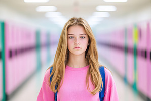 Teen student girl in pink outfit, a School & Education Photo by Lermont51