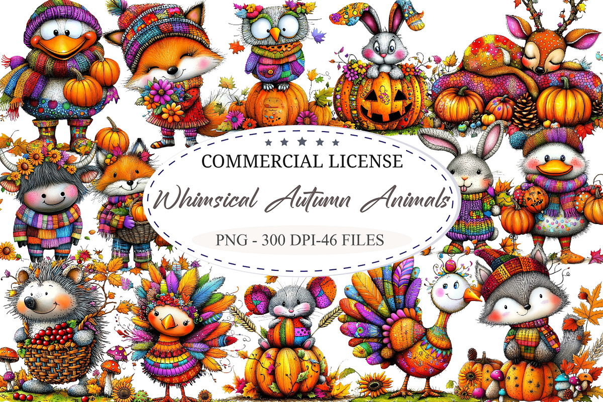 Whimsical Autumn Animals Clipart, a Seasonal Illustration by designcity5 (Photo 1 of 5)