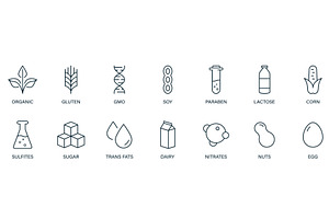Sugar, Corn, GMO, Dairy, Nitrates, an Object Illustration by Vector Creator