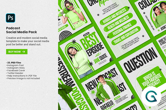 Podcast Social Media Pack Template preview 6