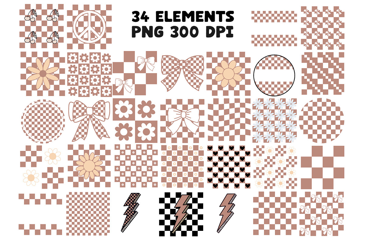 Checkered Taupe Retro Clipart Set, an Object Graphic by Brush Lab (Photo 2 of 7)