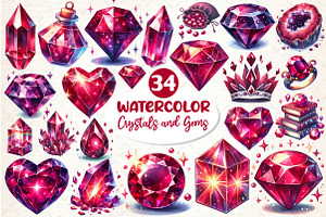 Burgundy Crystals and Gems Clipart, an Illustration by Dream Creation