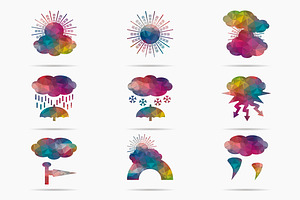 set 9 icons poly climate