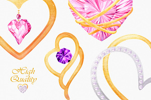 Watercolor Clipart: Heart Jewelry