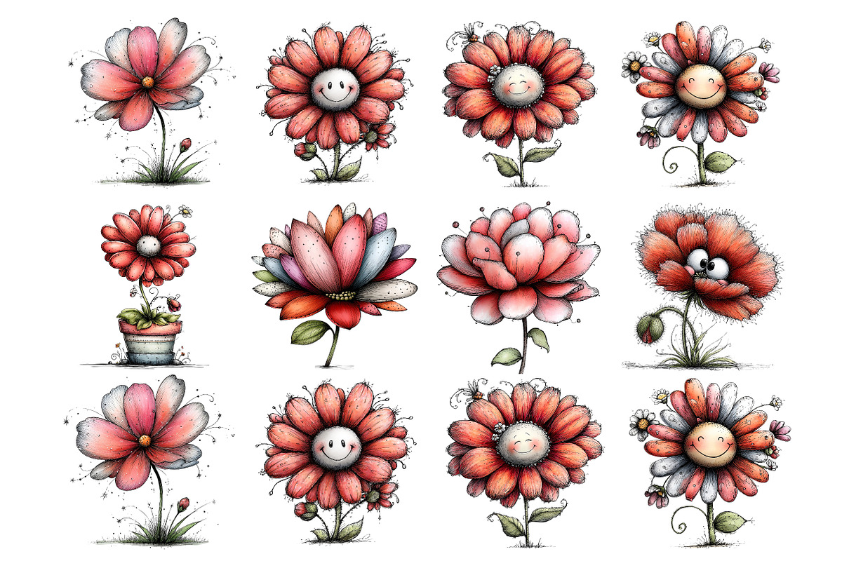 Whimsical Summer Flower Clipart, an Illustration by DreamArtGraphic (Photo 2 of 5)