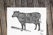 Vintage butcher cuts of beef diagram, an Animal Illustration by 1baranov (Thumbnail 2 of 2)