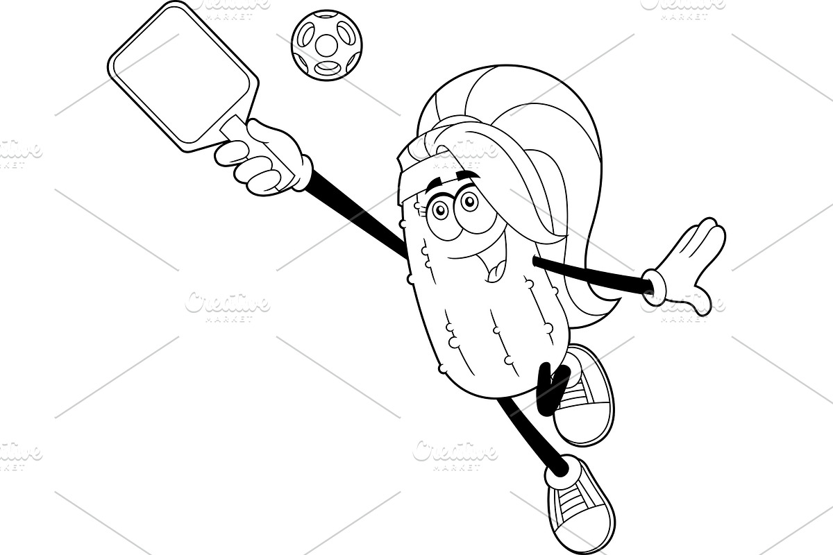 Outlined Cute Pickle Girl, a Food Illustration by HitToon