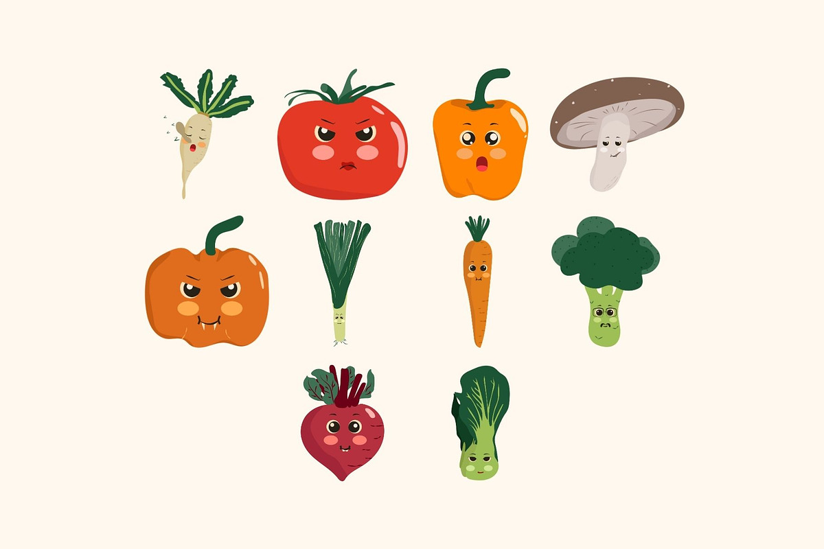 Cute Vegetable Illustration Set, a Food Illustration by GravitaSign (Photo 2 of 2)