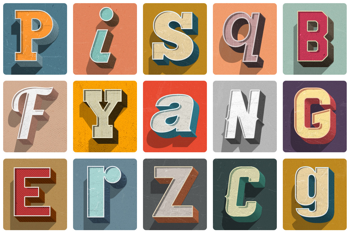 3D Retro Text Styles for Photoshop, a Layer Style Add-On by Creativenauts (Photo 1 of 5)