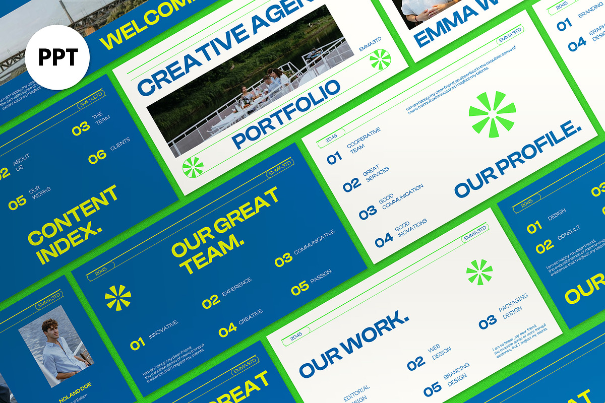Blue Green Geometric Portfolio PPT, a Presentation Template by graphicook (Photo 1 of 4)