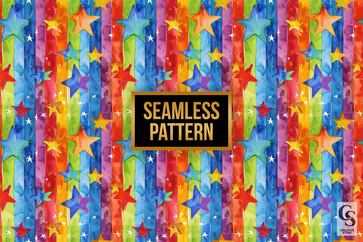 Watercolor Rainbow Stars Patterns, a Pattern Graphic by Creative Store (Photo 4 of 5)