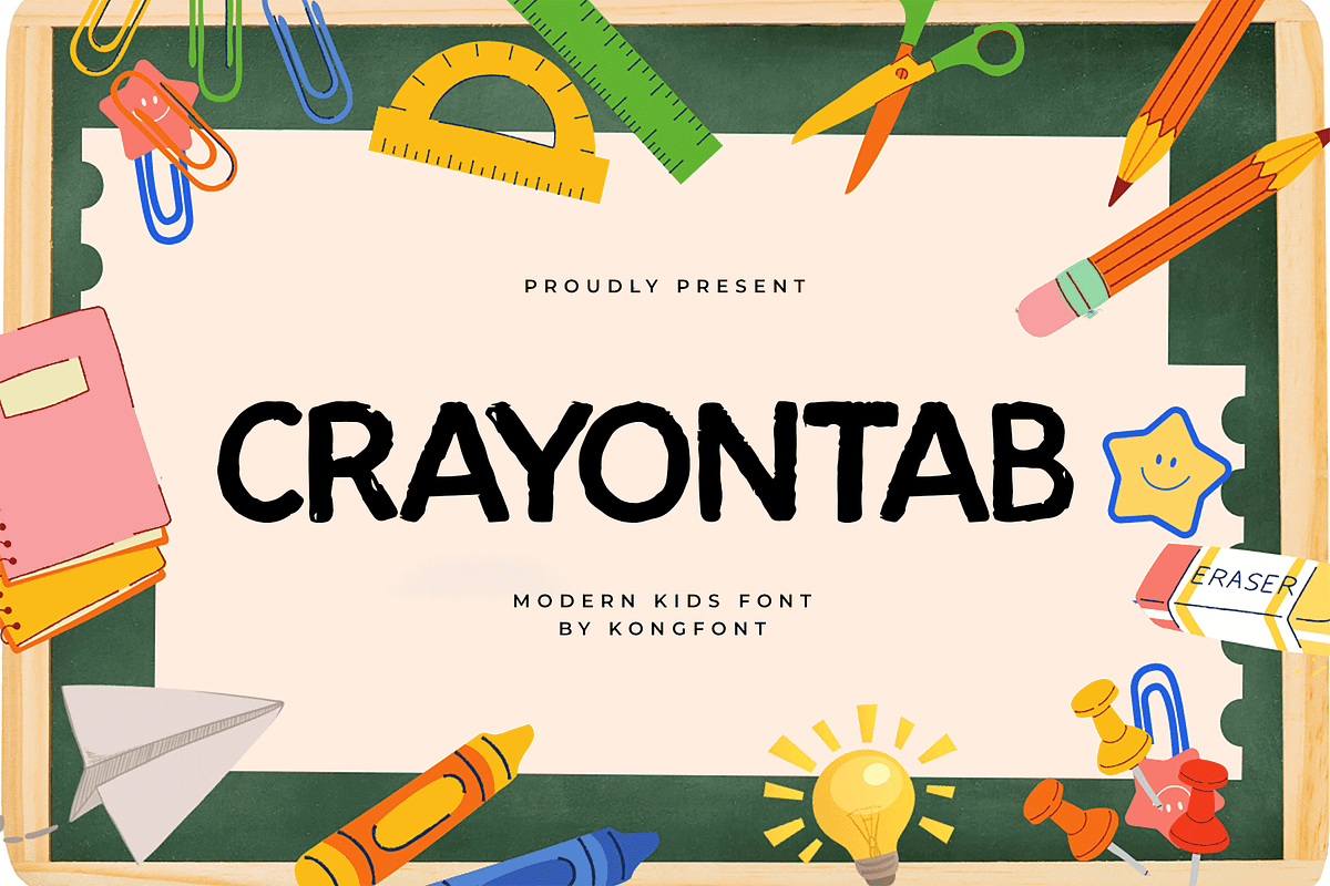Crayontab – Modern Kids Font, a Sans Serif Font by overlaytemplates (Photo 1 of 5)