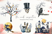 Watercolor Halloween night clipart, a Decorative Illustration by Yuliya Derbisheva (Thumbnail 6 of 11)