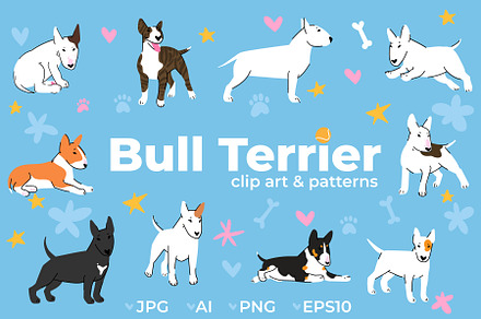 Bull Terrier | Clipart + Patterns