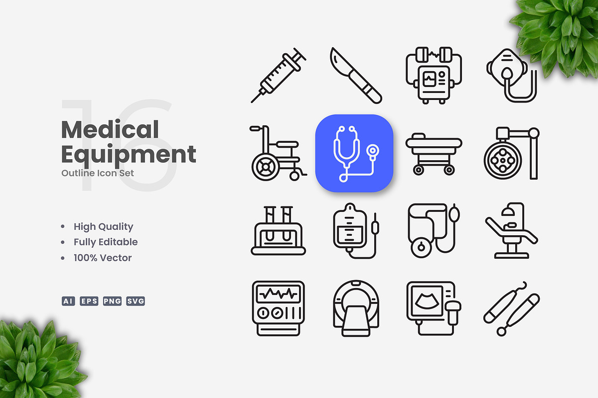 Medical Equipment Outline Icons, an Outline Icon by Upnowgraphic