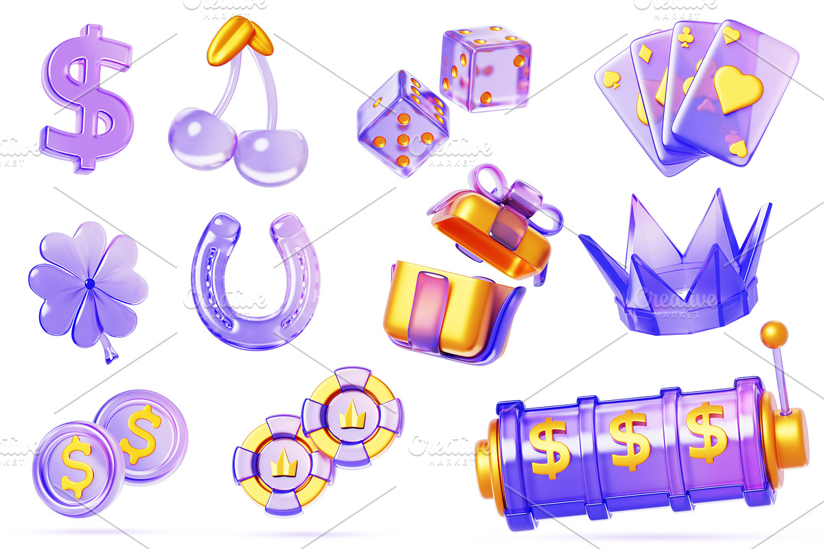 Glass holographic casino icons, an Object 3D Model by Marozhkastudio
