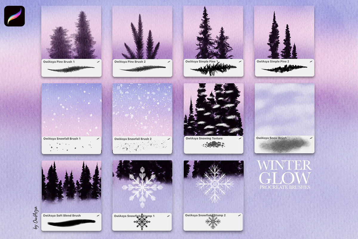 Winter Glow Procreate Brushes, a Brush Add-On by owlasya (Photo 3 of 7)
